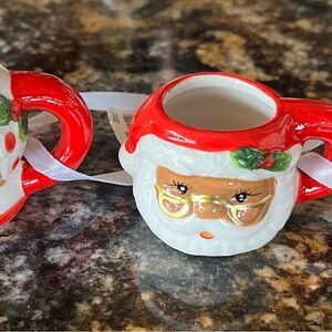 Santa Claus Ceramic Mug Ornaments - Red and White